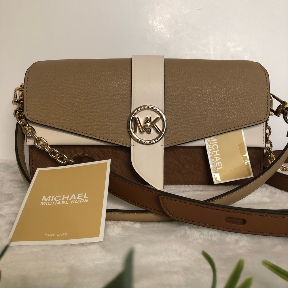 Michael Kors Greenwich Convertible Shoulder Leather Bag, Camel, NWT